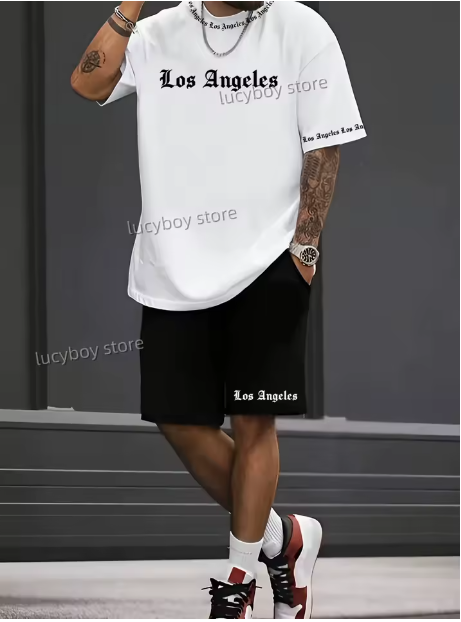 2025 Los Angeles imprimé costume pour hommes 2 pièces ensemble costume décontracté vêtements de sport ensemble de fitness survêtement pour hommes vêtements surdimensionnés